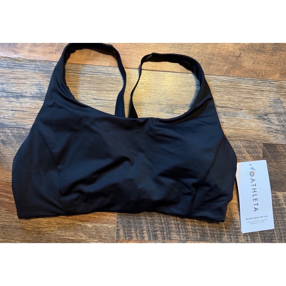 Athleta Black Malibu‎ Bikini Top Recycled Swim Fabric Light Compression D to DD